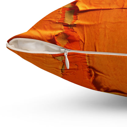 Fiery Citrus Orange: Edgy Distressed, Denim-Inspired Fabric - Spun Polyester Square Pillow