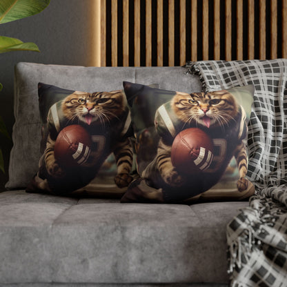 Football Field Felines: Kitty Cats in Sport Tackling Scoring Game Position - Spun Polyester Square Pillow Case