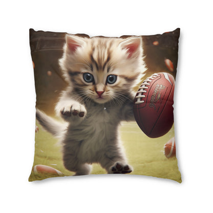 Football Kitty Fantasy: Feline Cat American Sport Quarterback - Tufted Floor Pillow, Square