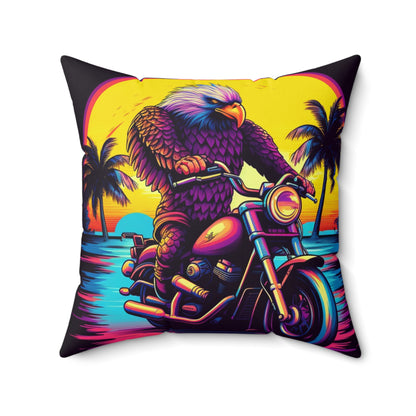 Rider Motorcycle American Bald Eagle Flyer US Graphic Spun Polyester Square Pillow