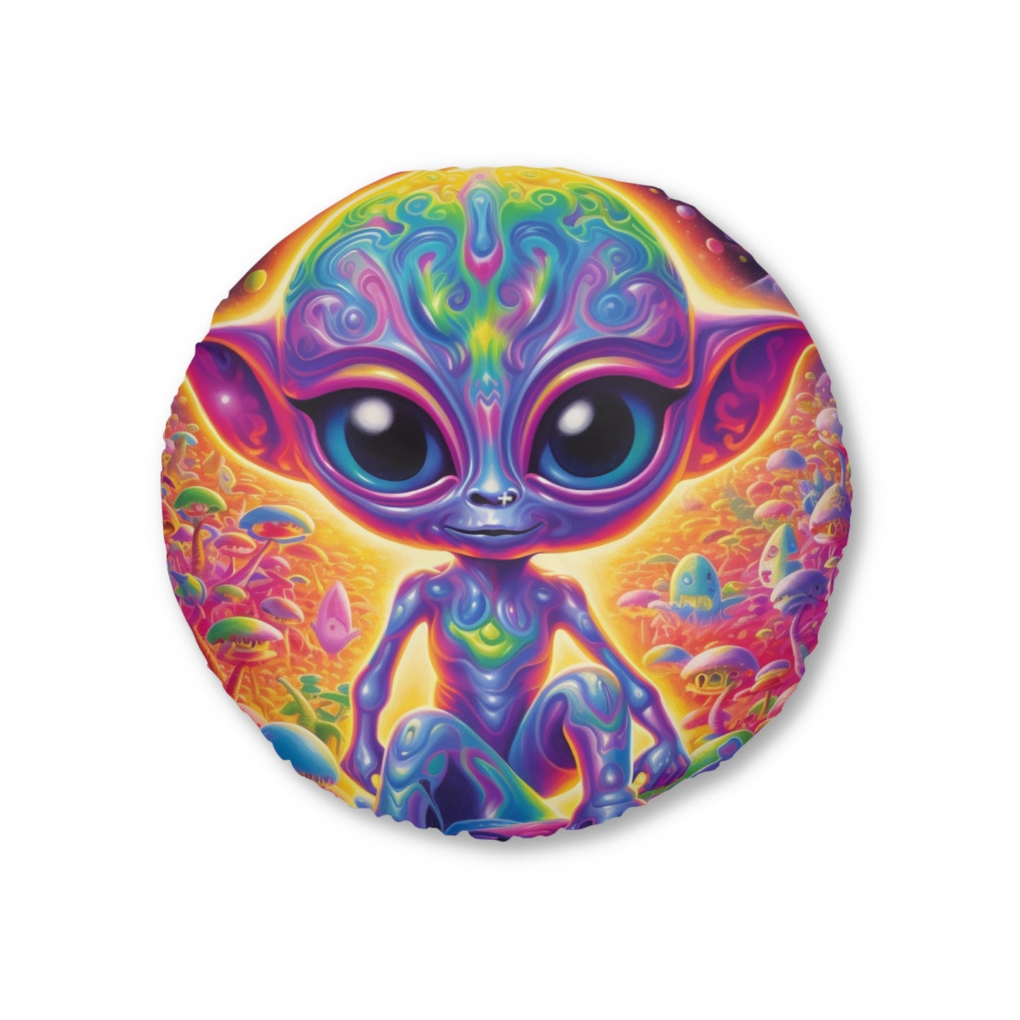 Colorful Extraterrestrial Design - Vibrant, Unique & Eye-Catching - Tufted Floor Pillow, Round