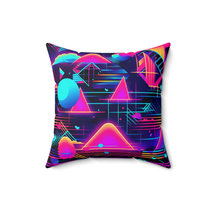 80s Synthwave Retro-Futuristic Inspired Pattern Design Spun Polyester Square Pillow