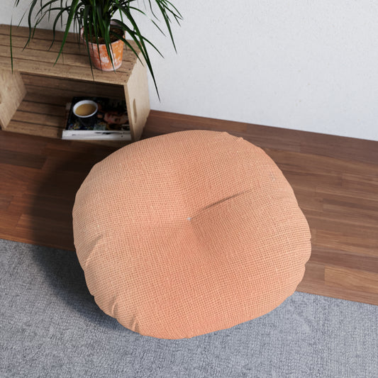 Soft Pink-Orange Peach: Denim-Inspired, Lush Fabric - Tufted Floor Pillow, Round