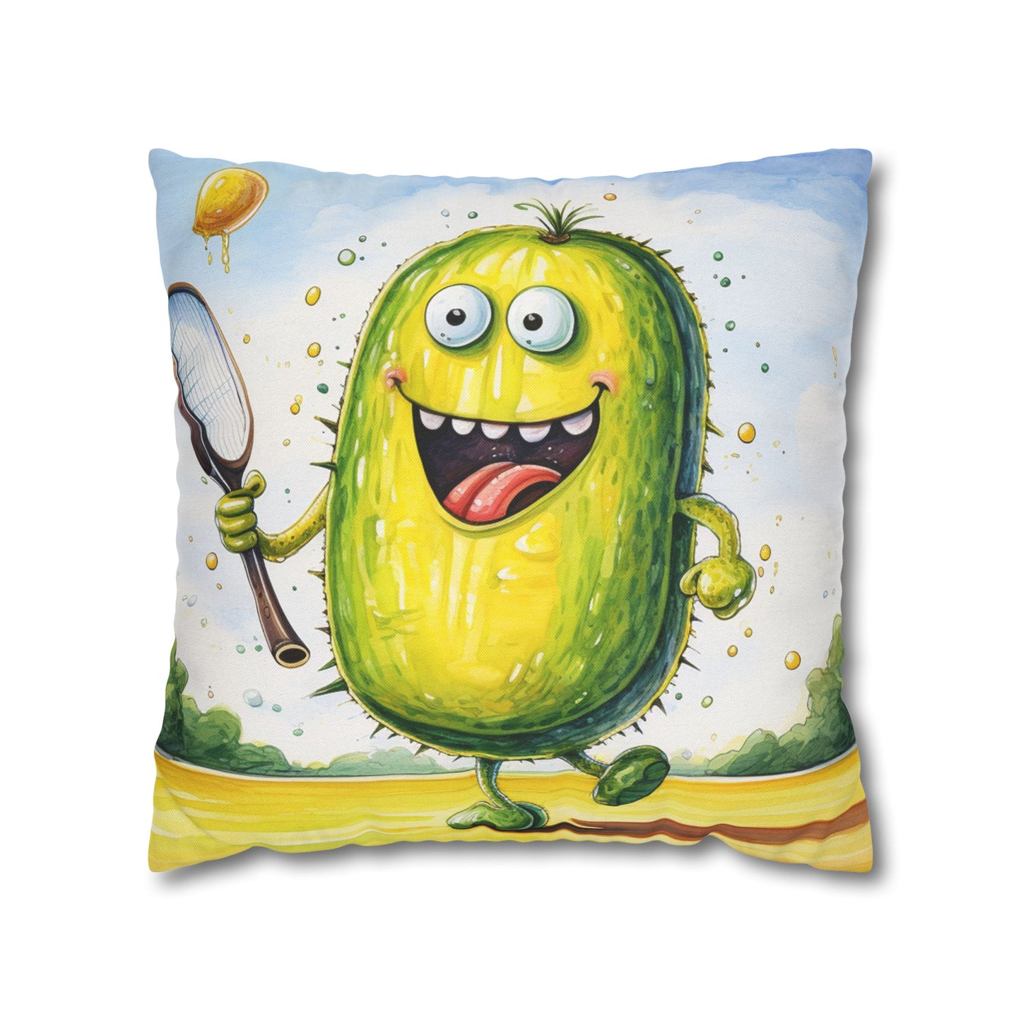 Pickleball Sport: Athletic Pickle Playing Game with Net and Paddle - Spun Polyester Square Pillow Case