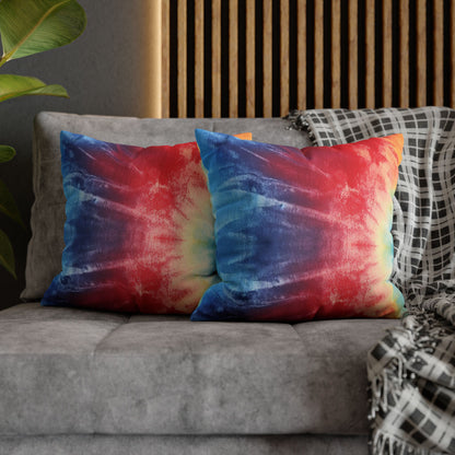 Rainbow Tie-Dye Denim: Vibrant Multi-Color, Fabric Design Spectacle - Spun Polyester Square Pillow Case