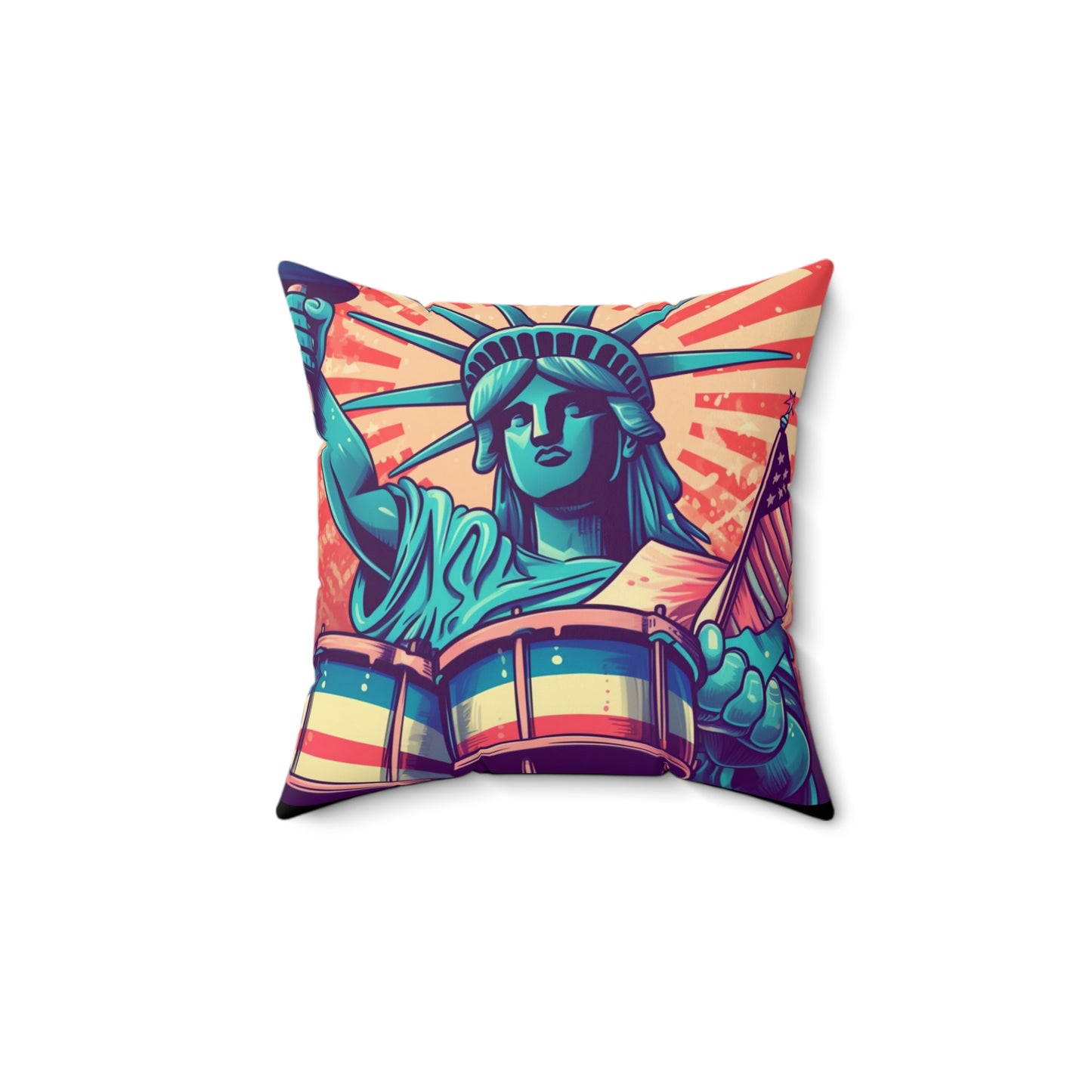 Statue of Liberty Drum Player Music USA Style Spun Polyester Square Pillow