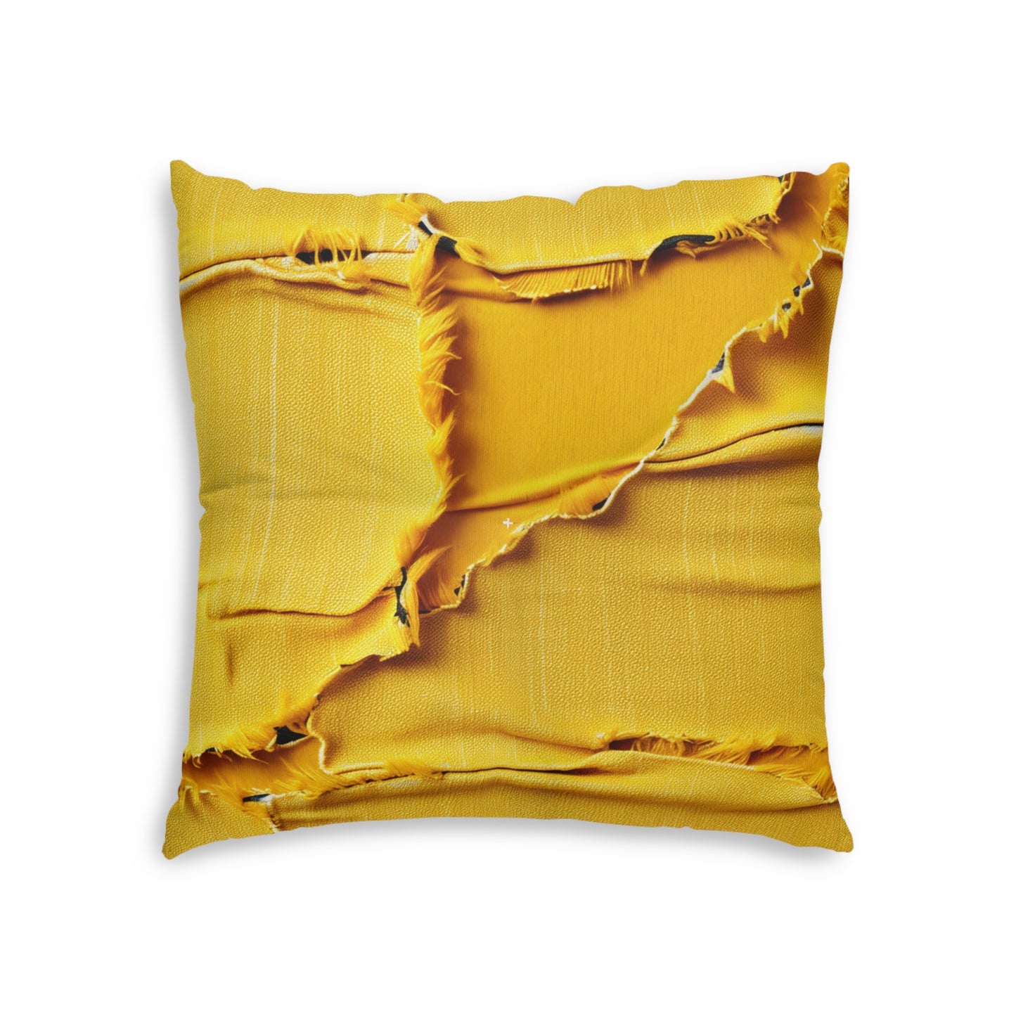 Banana Yellow Lemon: Bold Distressed, Denim-Inspired Fabric - Tufted Floor Pillow, Square