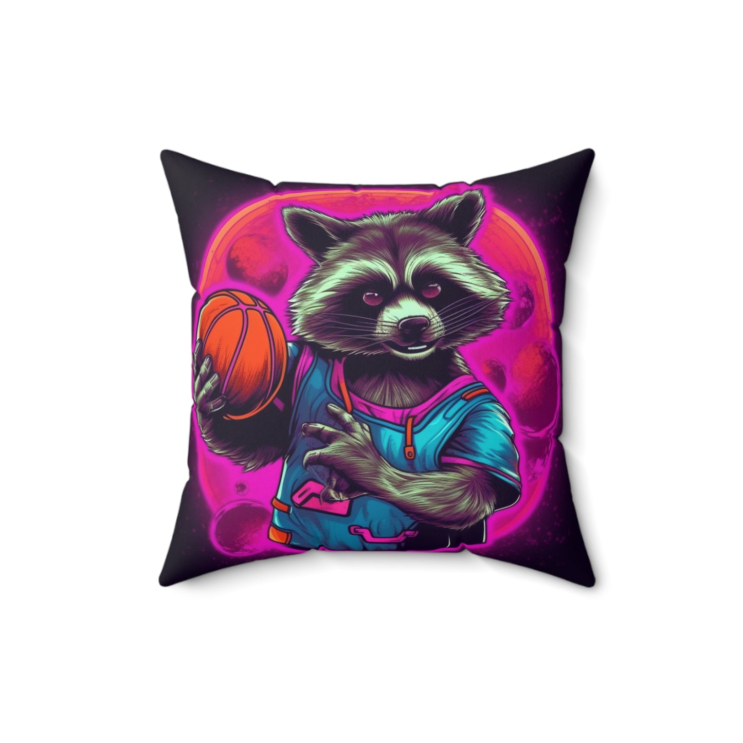 Basketball Raccoon Sport Player Athletic Animal Style Spun Polyester Square Pillow