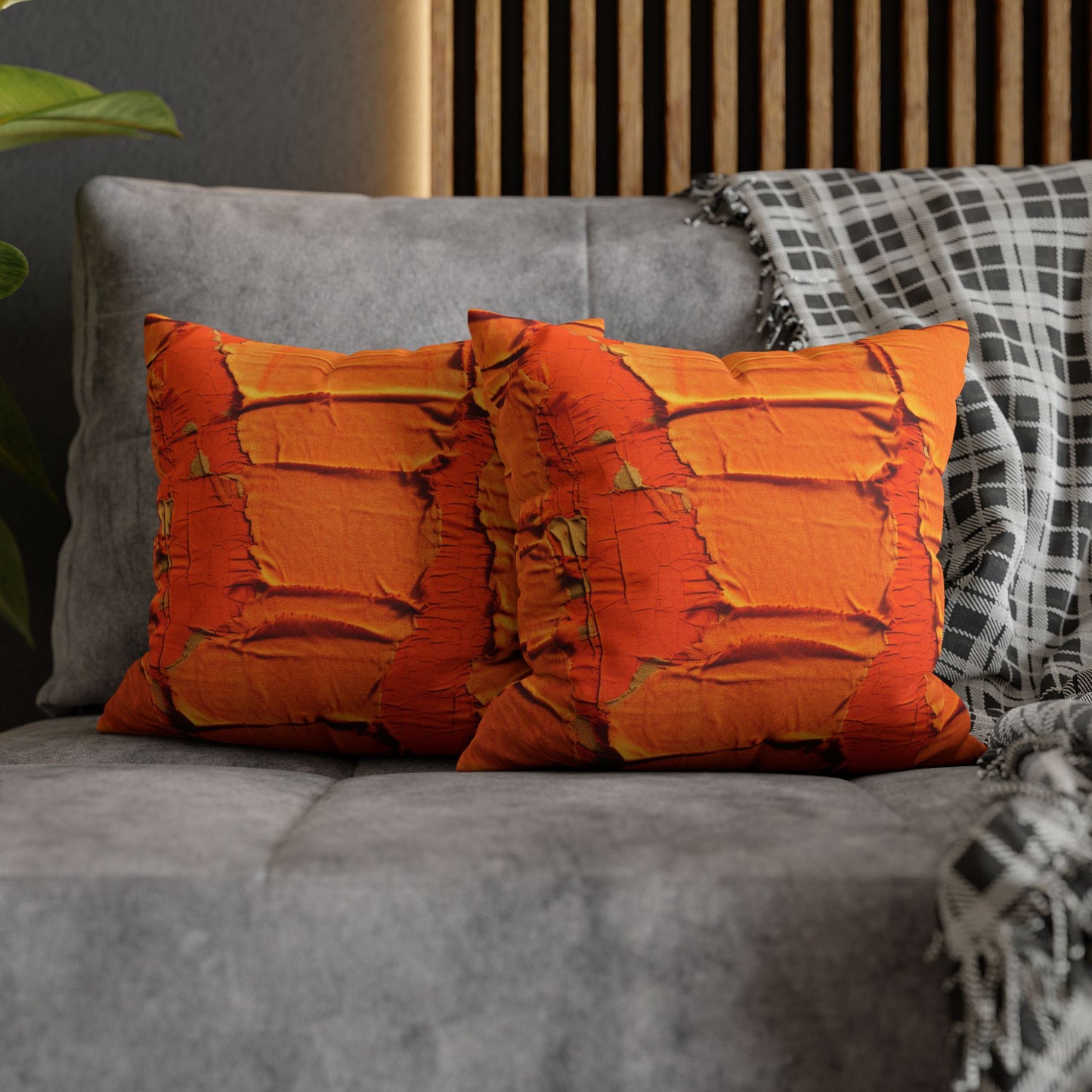 Fiery Citrus Orange: Edgy Distressed, Denim-Inspired Fabric - Spun Polyester Square Pillow Case