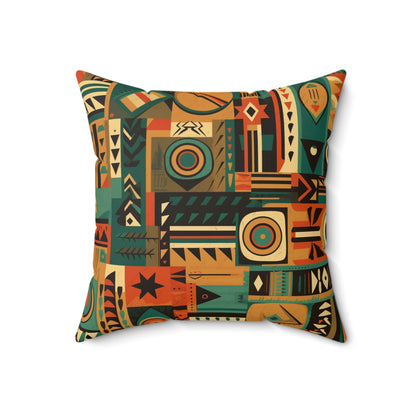 Earthy Tones Geometric Tribal-Inspired Pattern Design Spun Polyester Square Pillow