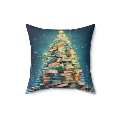 Book Worm Club Christmas Tree Seasonal Winter Holiday - Spun Polyester Square Pillow