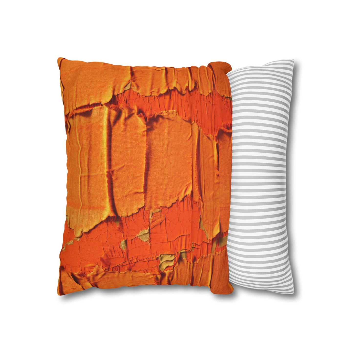 Fiery Citrus Orange: Edgy Distressed, Denim-Inspired Fabric - Spun Polyester Square Pillow Case