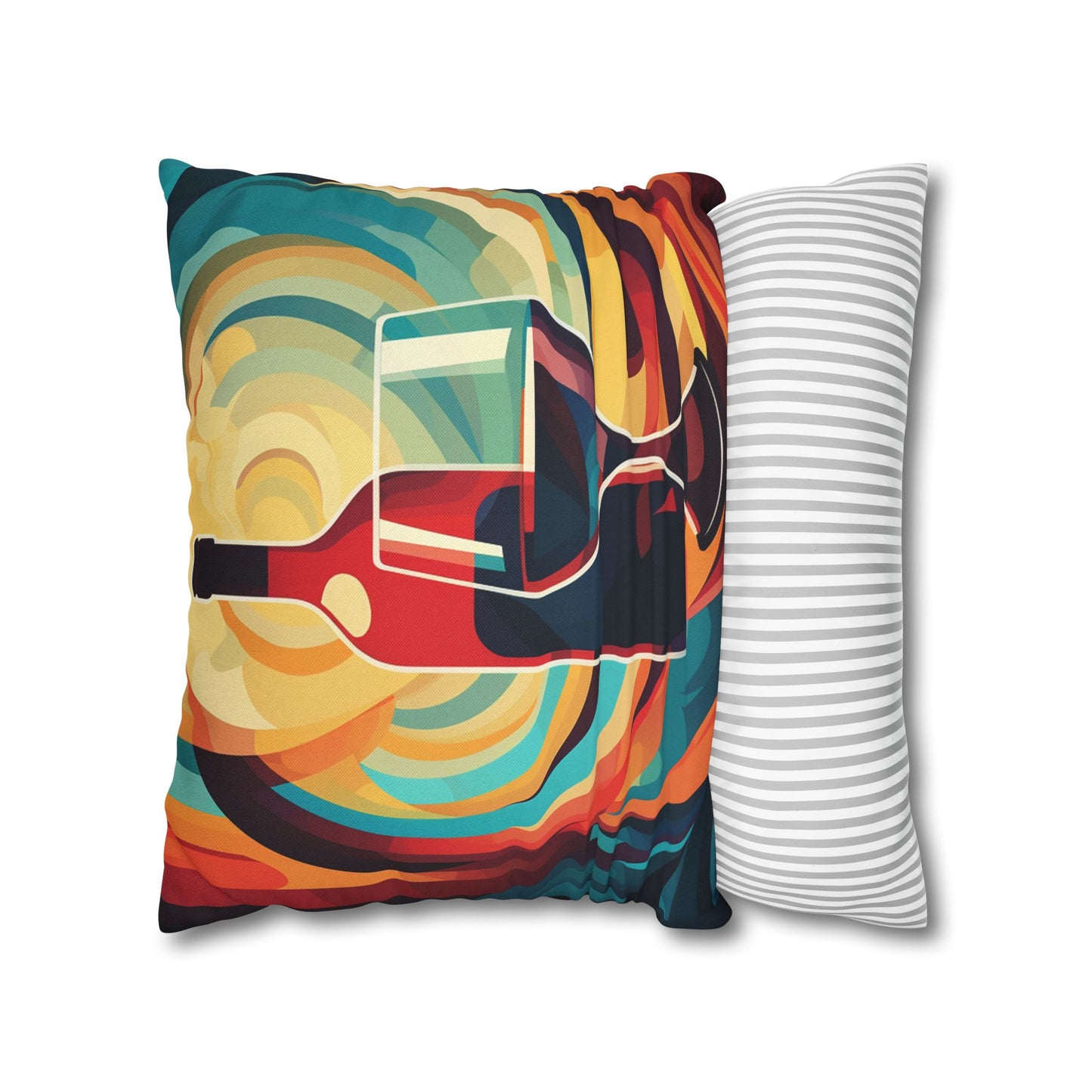 Wine Lover Abstract - Bottle & Glass Design Spun Polyester Square Pillow Case