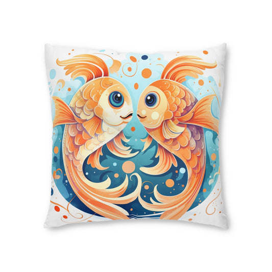 Charming Cartoon Fish Pisces - Dreamy Zodiac Illustration - Tufted Floor Pillow, Square