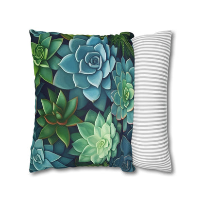 Minimalist Succulent Array - Vibrant Botanical Pattern Spun Polyester Square Pillow Case