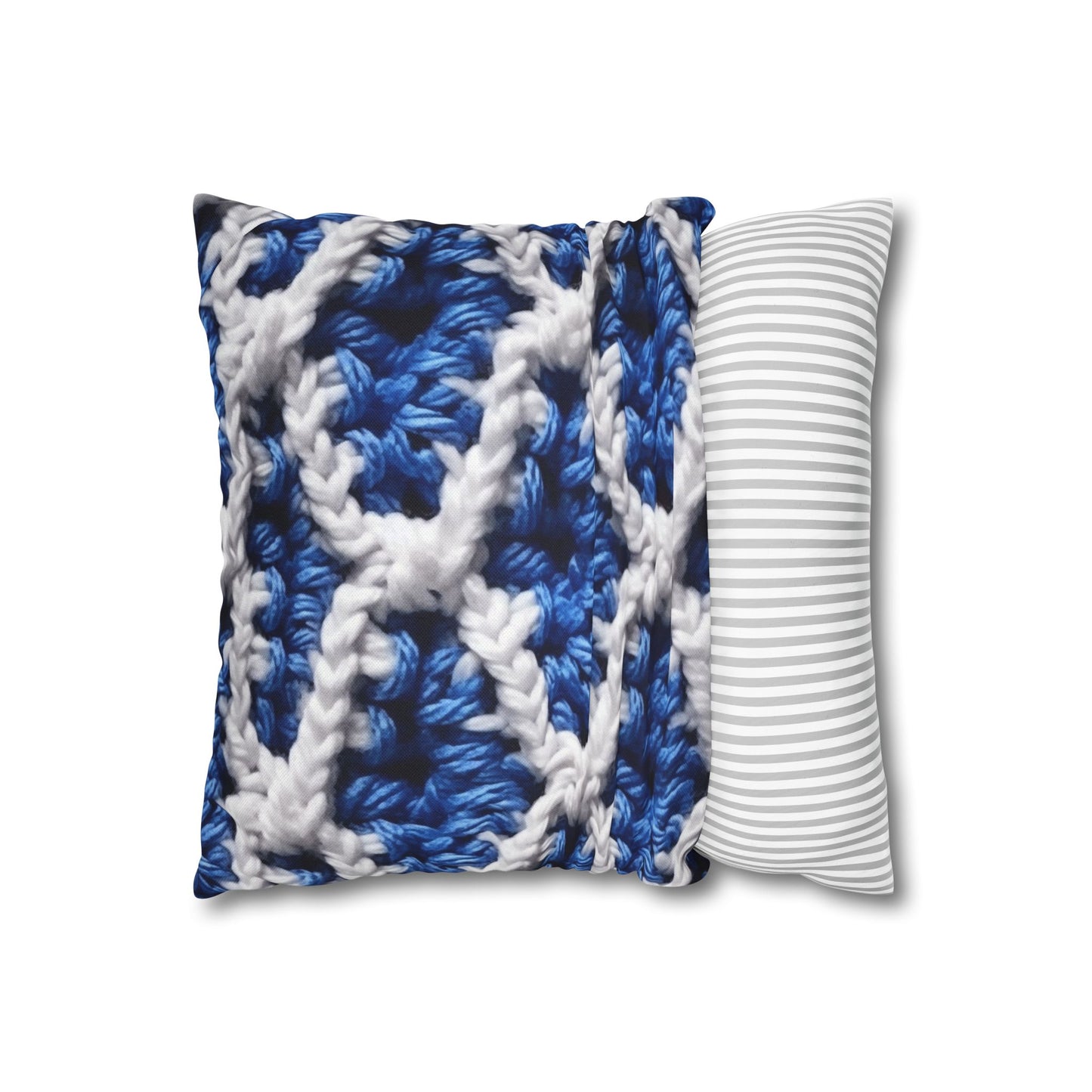 Blueberry Blue Crochet, White Accents, Classic Textured Pattern - Spun Polyester Square Pillow Case