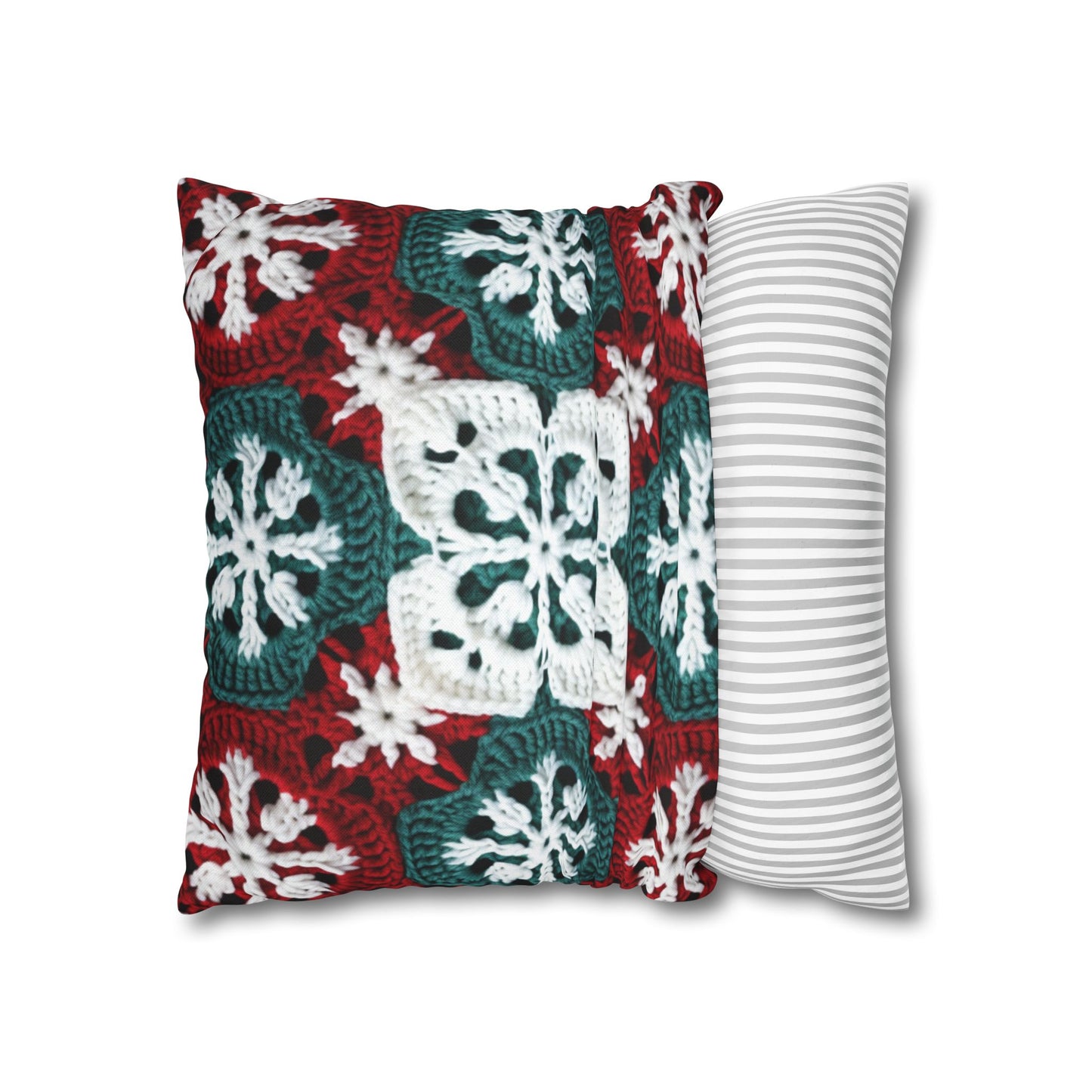 Christmas Snowflake Crochet, Festive Yuletide, Winter Wonderland Craft, Ice Crystal, Holiday Decor, Seasonal Adornments - Spun Polyester Square Pillow Case