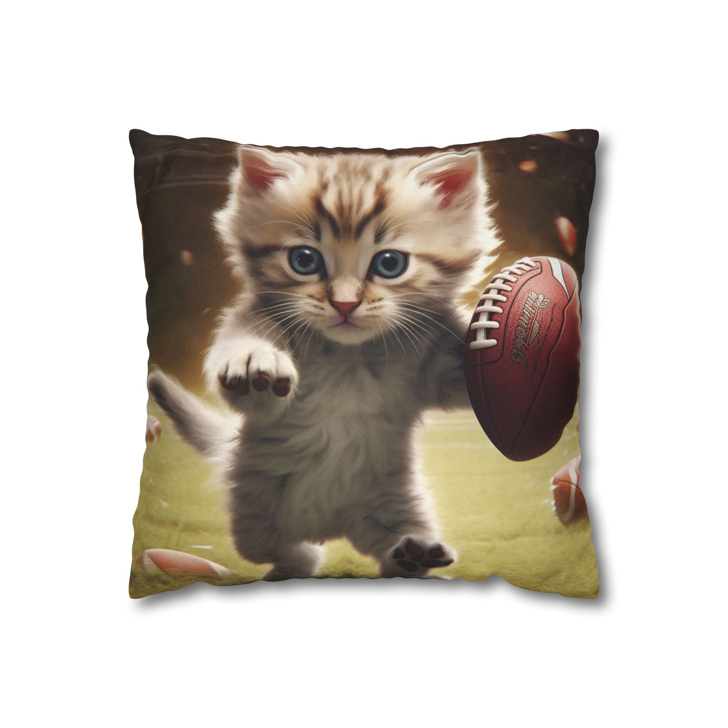 Football Kitty Fantasy: Feline Cat American Sport Quarterback - Spun Polyester Square Pillow Case