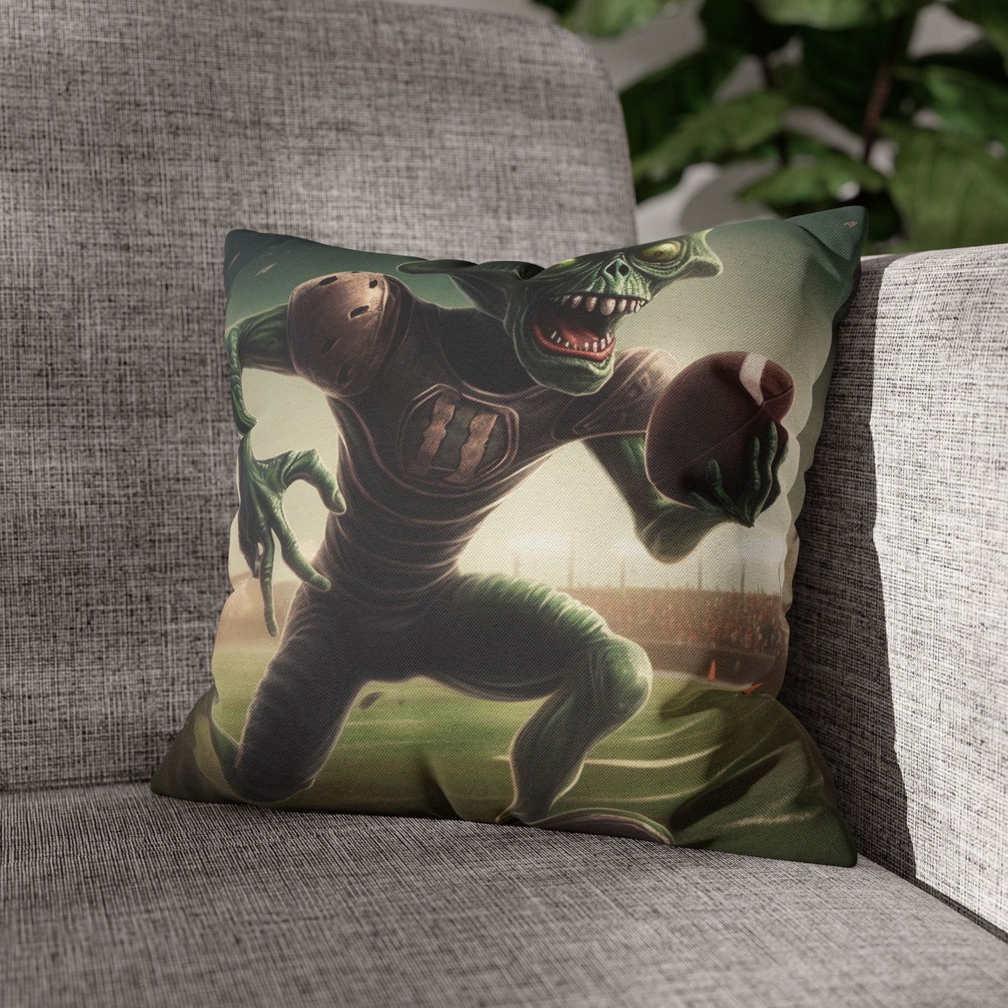 Alien Football Space Sport Game Stadium Athlete Galaxy Player - Spun Polyester Square Pillow Case