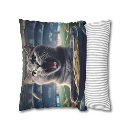 Halftime Football Feline: Screaming Sports Fan Cat Stadium Food Kitten - Spun Polyester Square Pillow Case