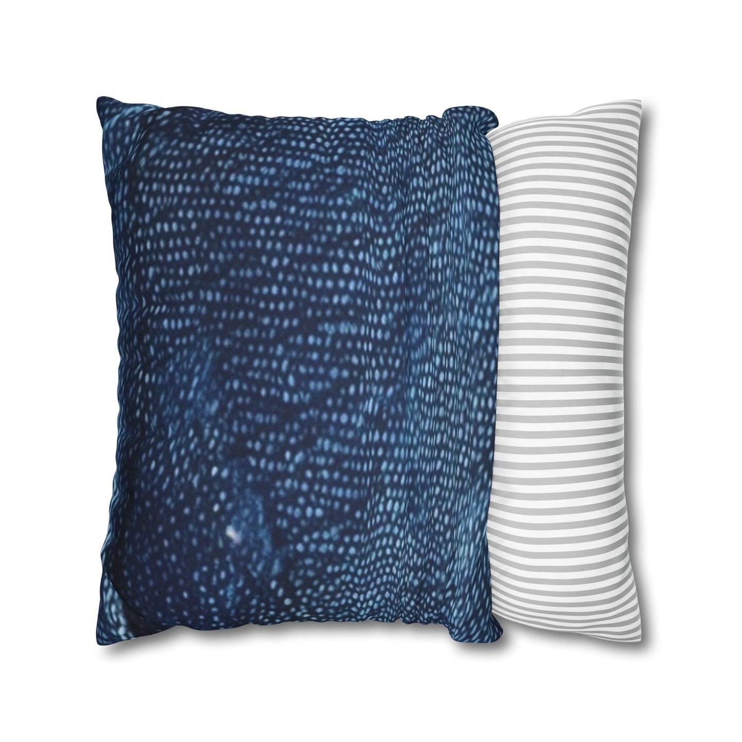 Dark Blue: Distressed Denim-Inspired Fabric Design - Spun Polyester Square Pillow Case