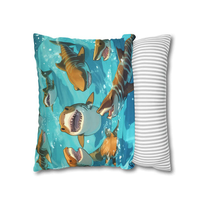 Tiger Shark: Ocean Marine Wildlife - Underwater - Spun Polyester Square Pillow Case