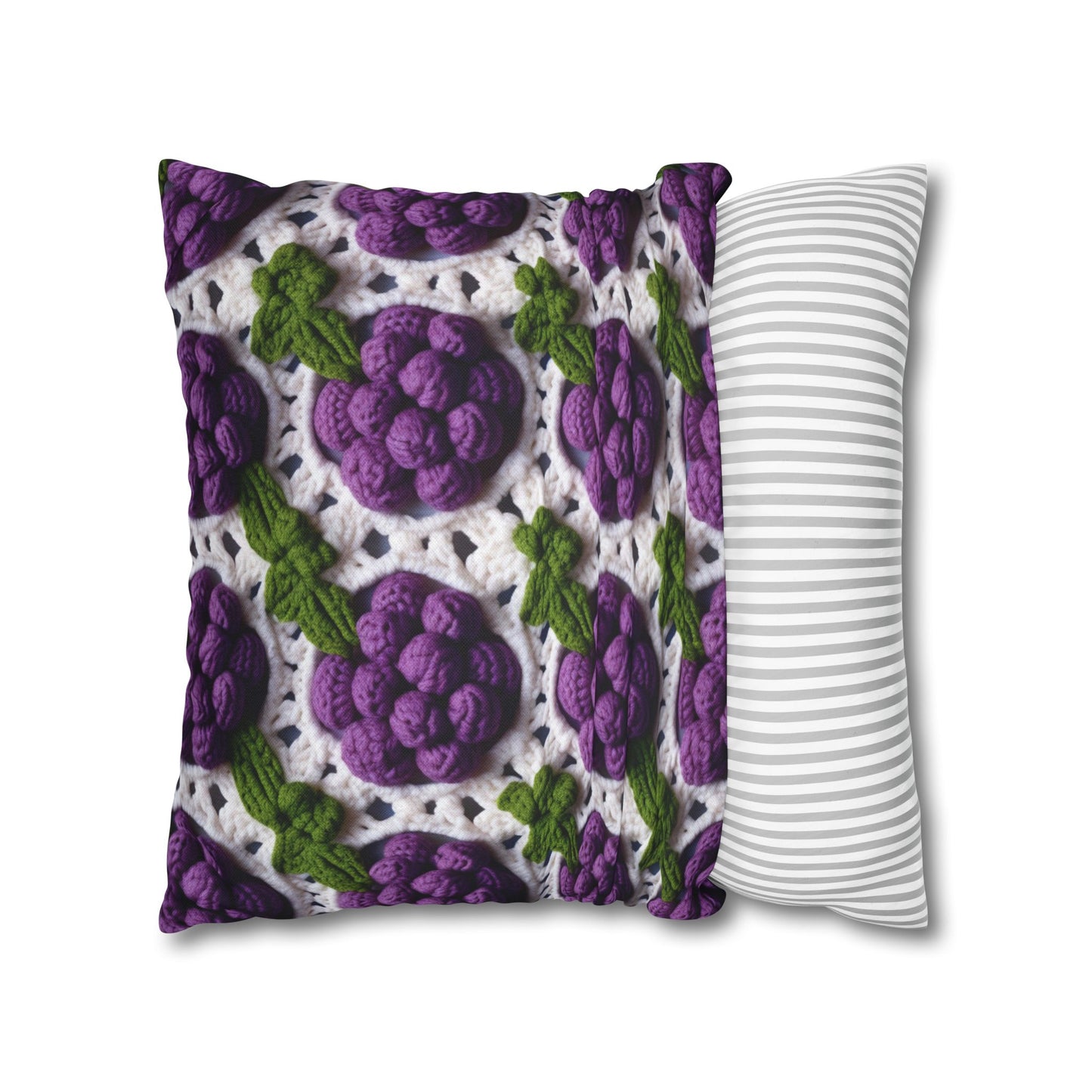 Crochet Grapes Pattern - Granny Square Design - Fresh Fruit Pick - Orchard Purple Snack Food - Spun Polyester Square Pillow Case