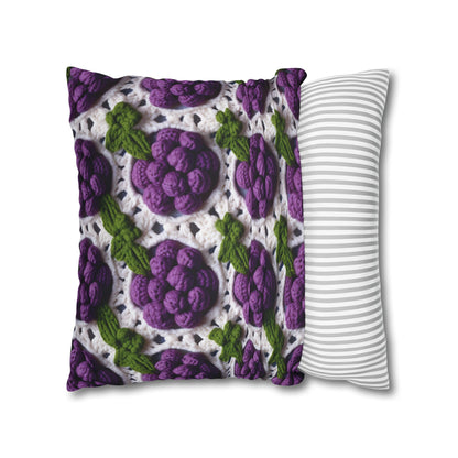 Crochet Grapes Pattern - Granny Square Design - Fresh Fruit Pick - Orchard Purple Snack Food - Spun Polyester Square Pillow Case