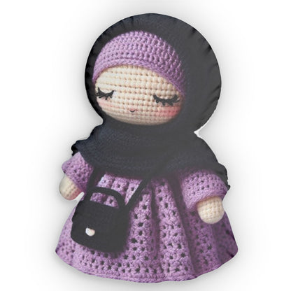 Charming Crochet Hijab Doll in Lavender - Amigurumi Figure, Cultural Treasure, Ideal for Ramadan and Eid Gifts, Keepsake, Shaped Pillow