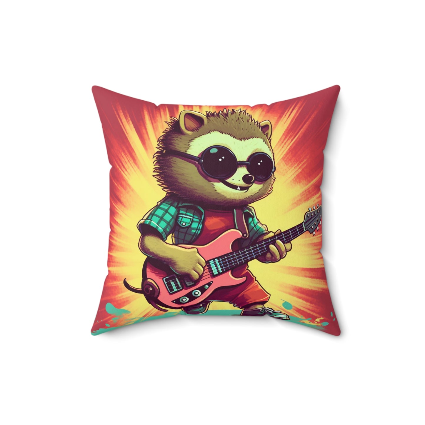 Hedgehog Animal Guitarist Anime Graphic Spun Polyester Square Pillow