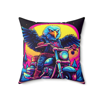 Bald Eagle American Motorcyclist USA Style Spun Polyester Square Pillow