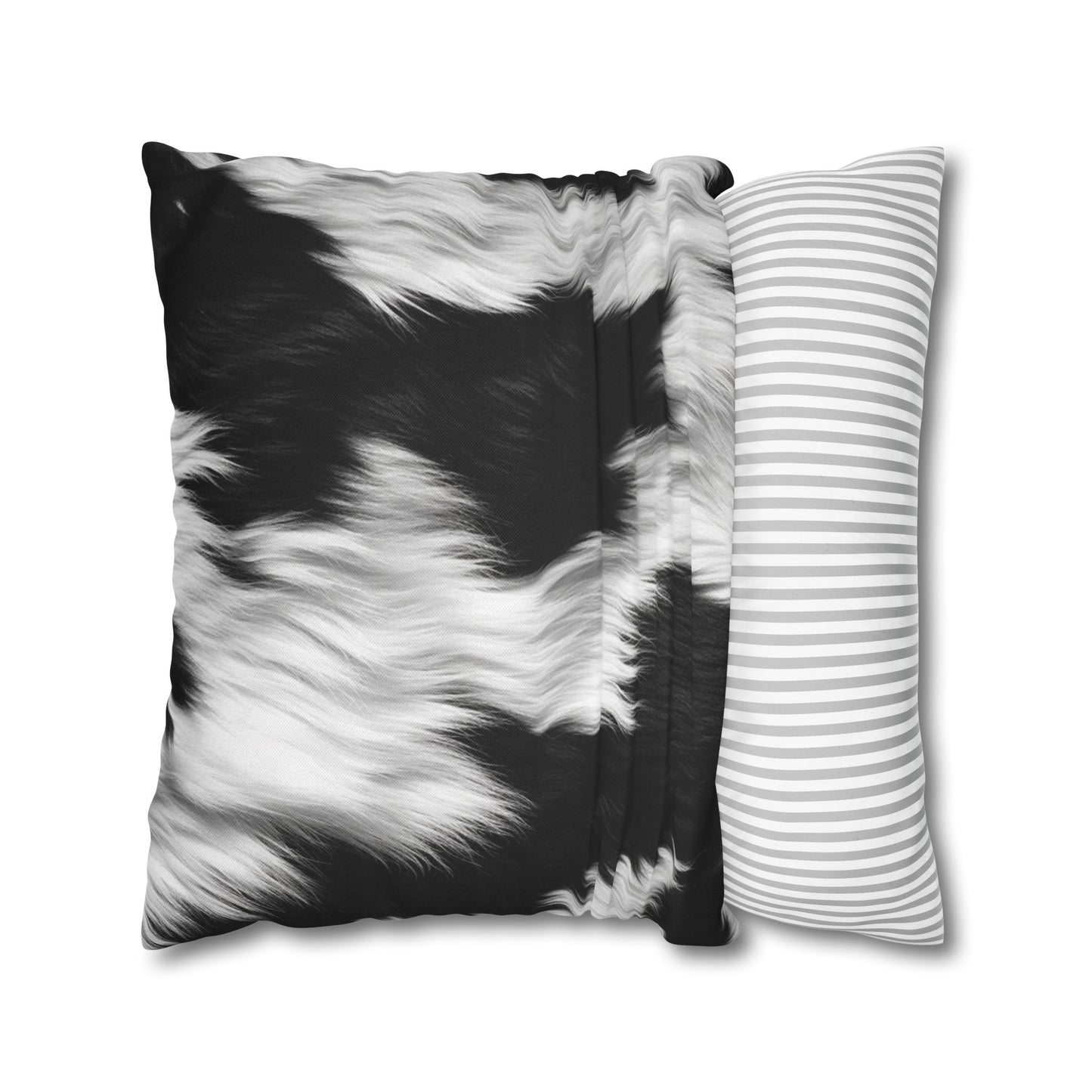 Cowhide on Hair Leather - Black and White - Designer Style - Spun Polyester Square Pillow Case