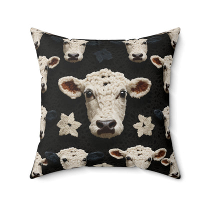 Crochet Cow Pattern Farm Animal Fabric Style - Spun Polyester Square Pillow