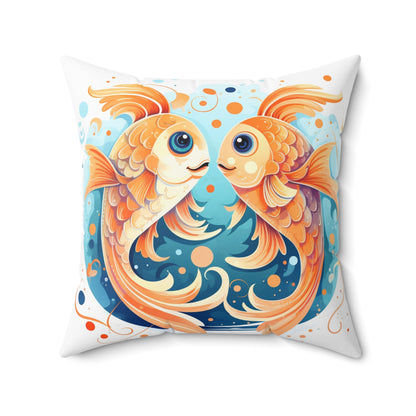 Charming Cartoon Fish Pisces - Dreamy Zodiac Illustration - Spun Polyester Square Pillow