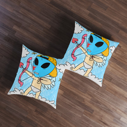 Valentine Arrow Heart Love Visitor Blue Blood Alien Tufted Floor Pillow, Square