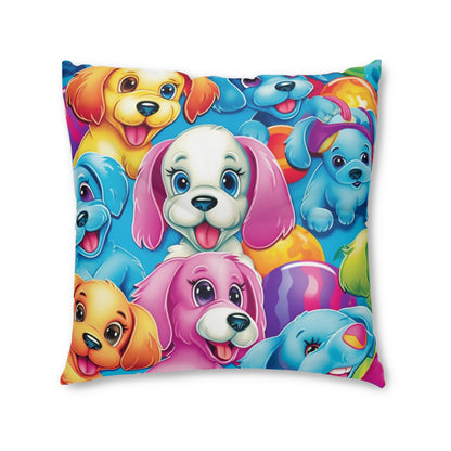 Happy Puppy & Dog Design - Vivid and Eye-Catching - Tufted Floor Pillow, Square