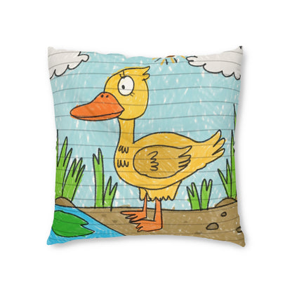 Yellow Duck Bird Pond Tufted Floor Pillow, Square