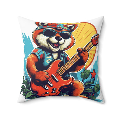 Red Panda Guitarist Rocker Music Spun Polyester Square Pillow