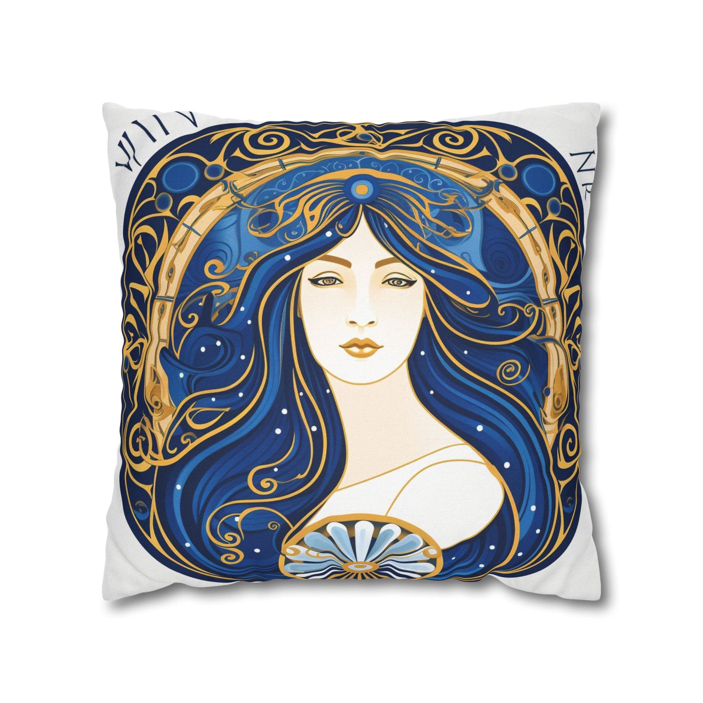 Virgo Zodiac Circular Symmetry in Gold Royal Blue - Spun Polyester Square Pillow Case