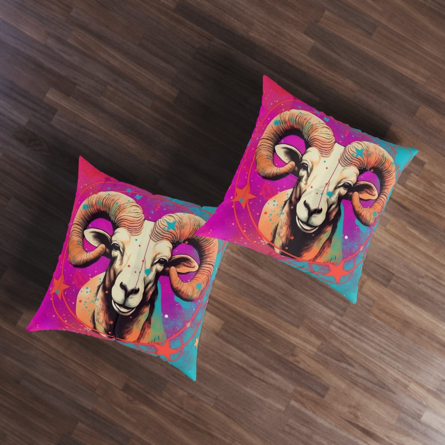 Pop Art Aries Constellation - Vibrant Zodiac Ram Symbol - Tufted Floor Pillow, Square