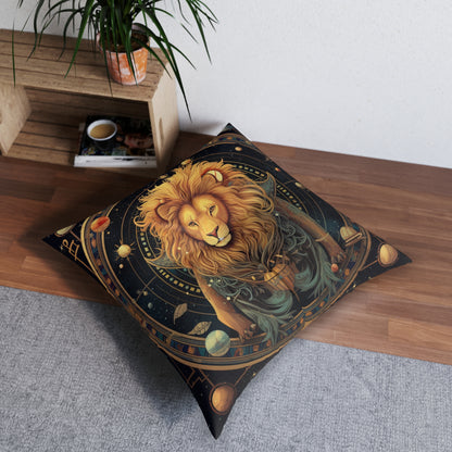 Astrological Leo Sign - Vibrant Cosmic Zodiac Astrology - Tufted Floor Pillow, Square