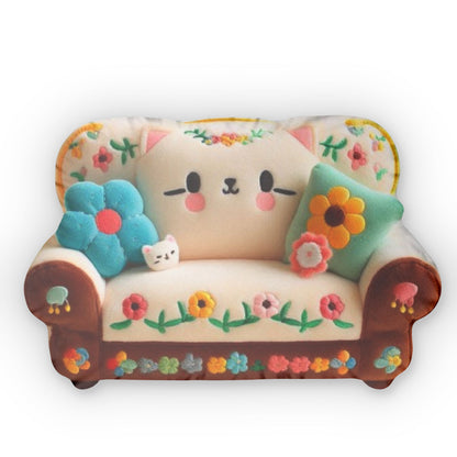 Kawaii Cat Couch, Plush Kitten Gift, Shaped Pillow