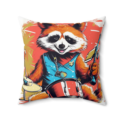 Red Panda Drum Music Player Graphic Spun Polyester Square Pillow