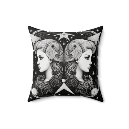 Gemini Zodiac, Twin Symbol Design, Air Element, Spun Polyester Square Pillow