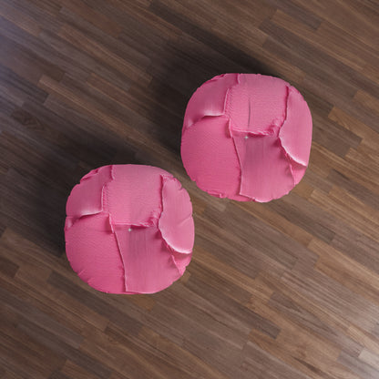 Distressed Neon Pink: Edgy, Ripped Denim-Inspired Doll Fabric - Tufted Floor Pillow, Round