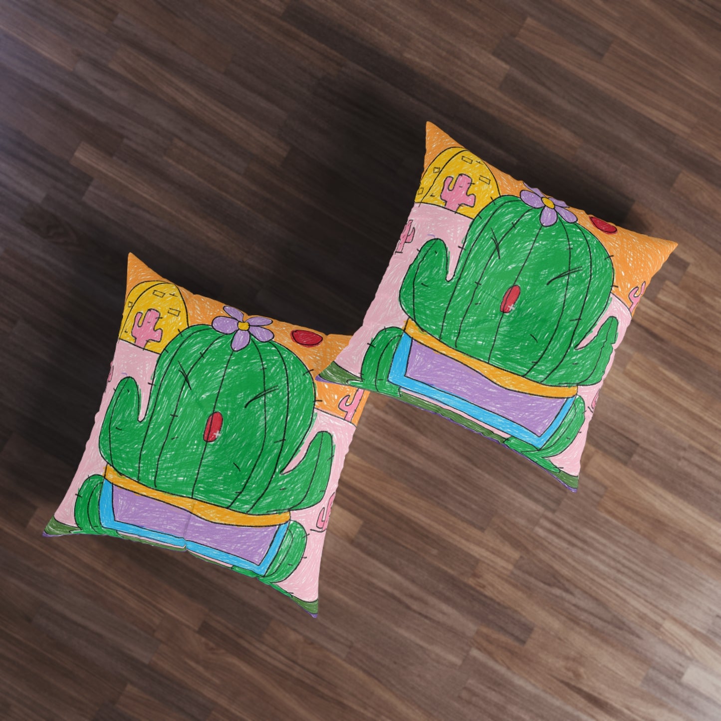 Desert Cactus Sumo Wrestler Graphic Tufted Floor Pillow, Square