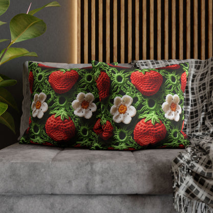 Strawberry Field Crochet - Forever Forest Greens - Fruit Berry Harvest Crop - Spun Polyester Square Pillow Case