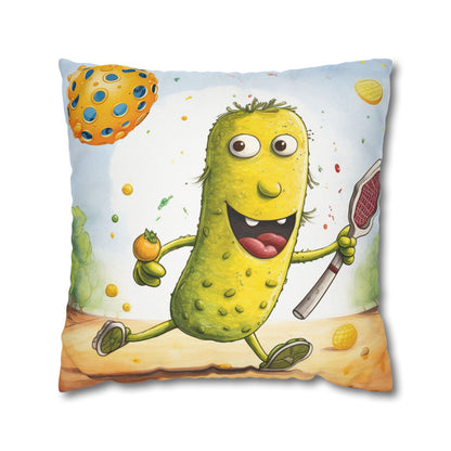 Pickleball Play: Pickle Sport Action Game, Fast Dink Ball - Spun Polyester Square Pillow Case