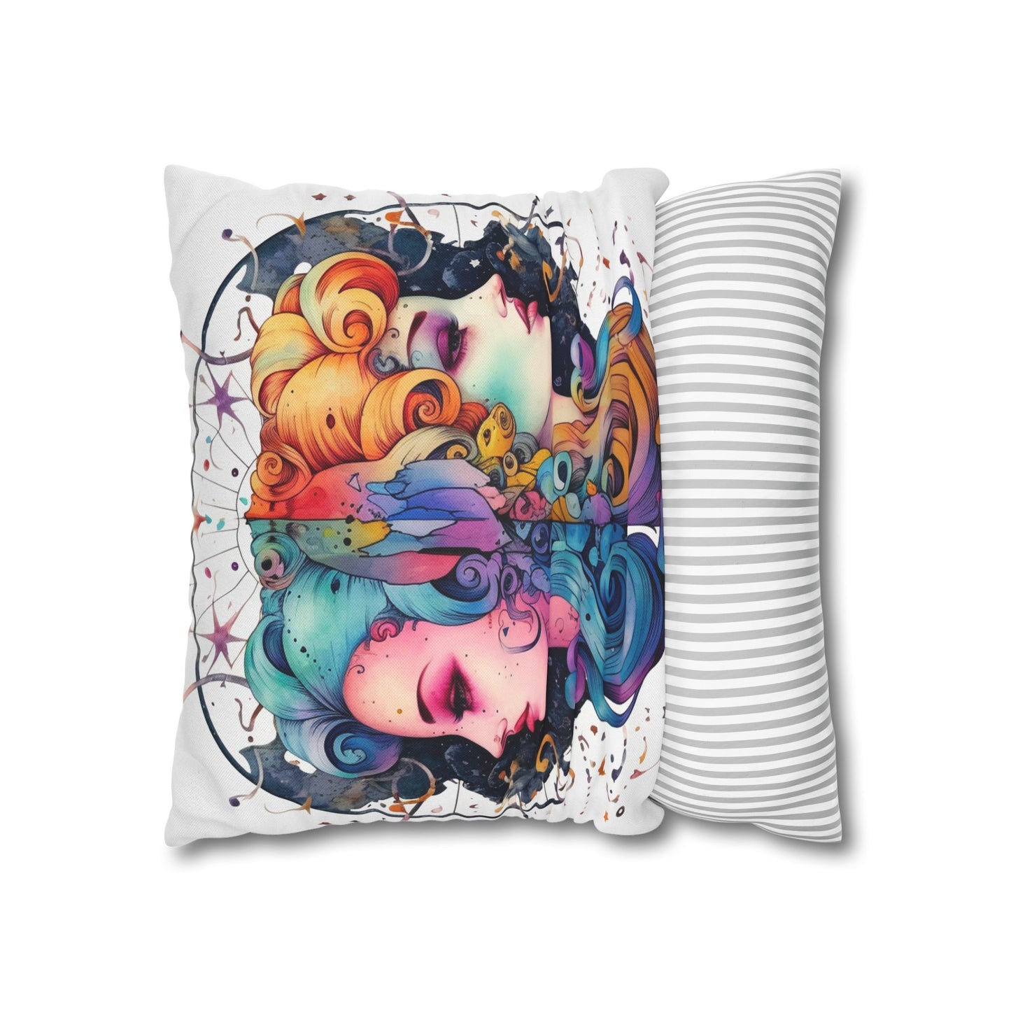 Graffiti Gemini Zodiac Sign - Astrology, Twins Symbol - Spun Polyester Square Pillow Case