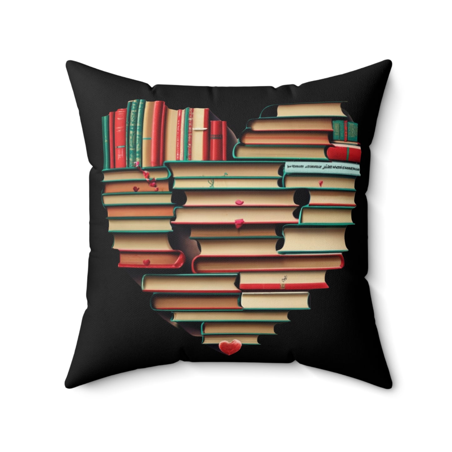 Valentines Day Book Love: Heart-Shaped Stack of Romantic Novels - Spun Polyester Square Pillow